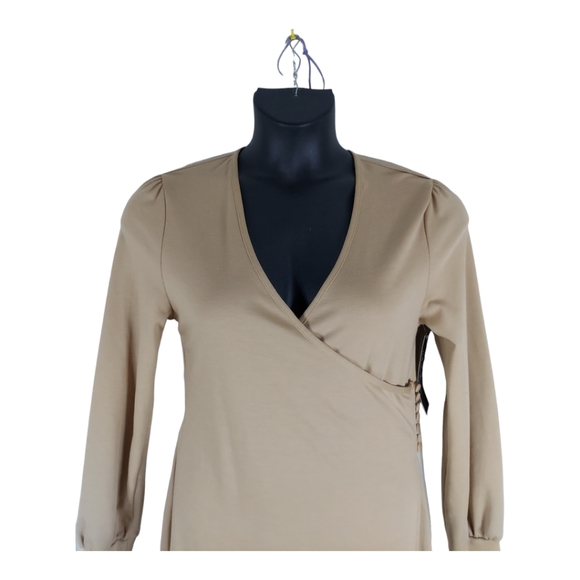 FAITH LOVE PASSION FLP Size Small Tan Vtg Look Wrap Dress Cloth Cover Buttons - Picture 5 of 15